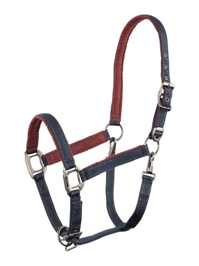 Cabezada de cuadra azul marino y burdeos (dark navy) para caballo - Anky