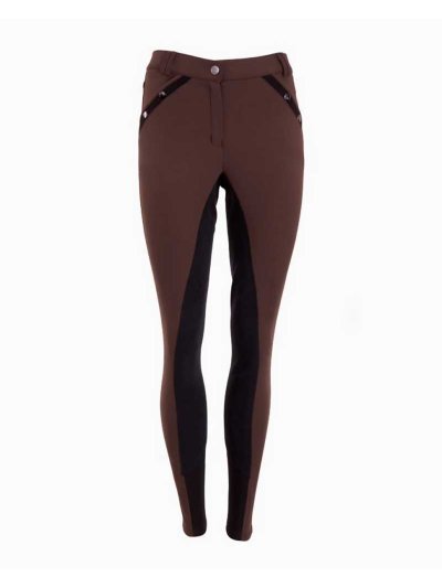 Dark Brown Riding Breeches with Black Glitter Details and Leather Full Seat for Women - Anky