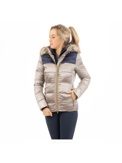 Light Gold and Navy Down Jacket with Hood for Women - Anky