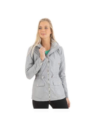 Shiny silver lightweight waterproof and breathable jacket with hood for women - Anky