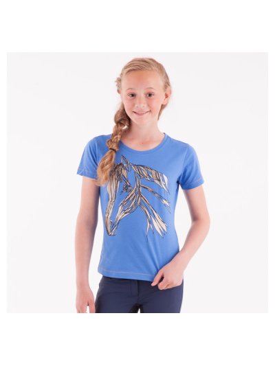 Camiseta de manga corta azul con dibujo en negro y dorado para niña - Anky