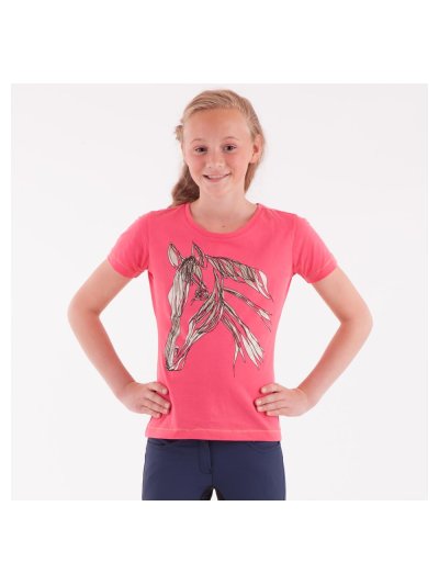 Camiseta de manga corta rosa con dibujo en negro y dorado para niña - Anky