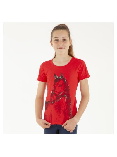Camiseta de manga corta roja (flaming scarlet) con dibujo y brillantes para niña - Anky