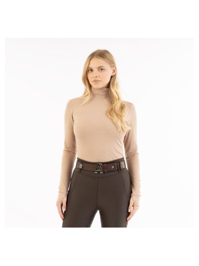 Women’s light brown long-sleeve high-neck training shirt - Anky