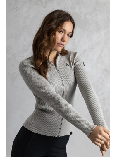 Chaqueta de punto con cremallera en crema (Nacreous) para mujer - Anky