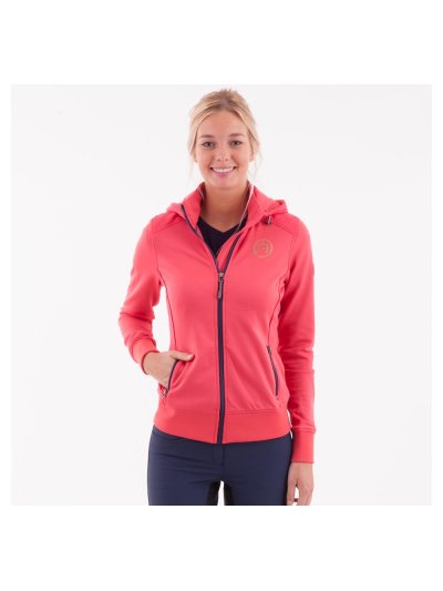 Raspberry and navy blue training fleece with hood for women - Anky
