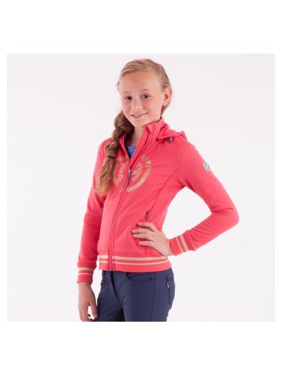 Raspberry training fleece with gold glitter details, zip, and removable hood for girls - Anky