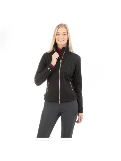 Black Softshell Jacket with Gold Contrasts and Hood - Anky