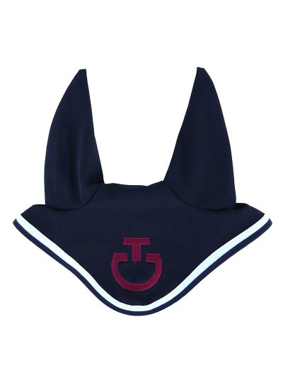Navy blue and white earmuffs with burgundy logo and rigid ears for horse and pony - Cavalleria Toscana