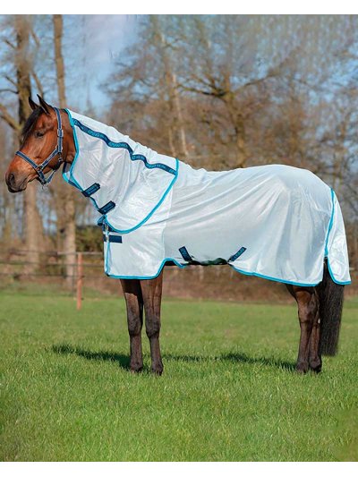 Manta antimoscas con cuello azul muy claro para caballo - AMIGO