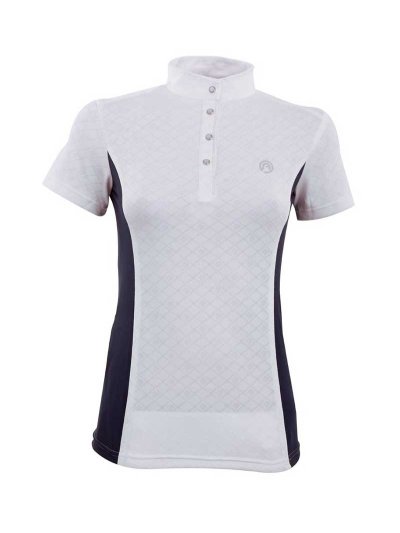 Polo de compétition à manches courtes en micro-maille blanc et bleu marine pour femme Sublime - Anky