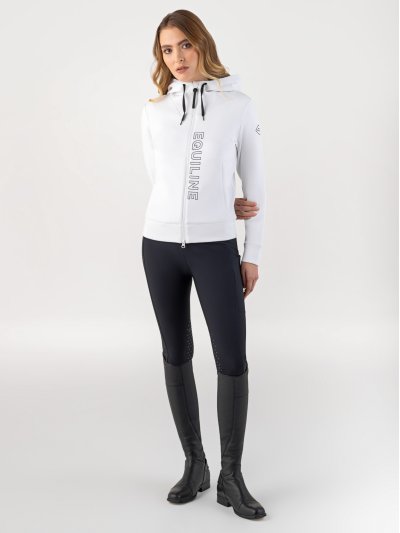 Sudadera técnica de entrenamiento blanca con capucha y logotipo letras negras para mujer Coco - Equiline