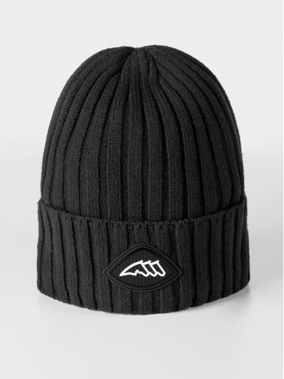 Gorro de punto negro con interior polar y el logotipo negro y blanco unisex - Equiline - imagen 2