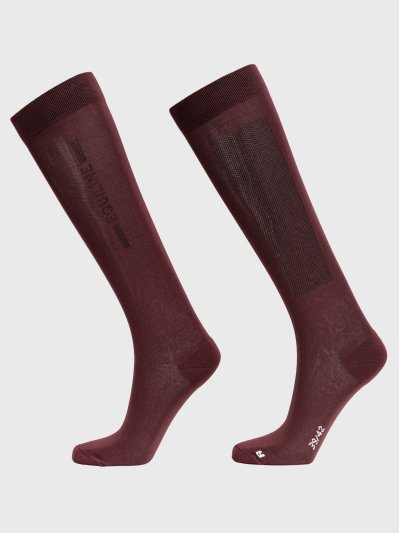 Women’s burgundy high-knee socks with vertical micro-stud logo Galz - Equiline
