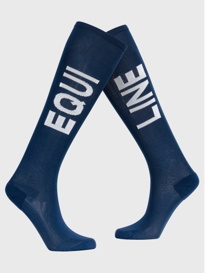 Junior (unisex) navy blue high-knee socks with white letter logo - Equiline