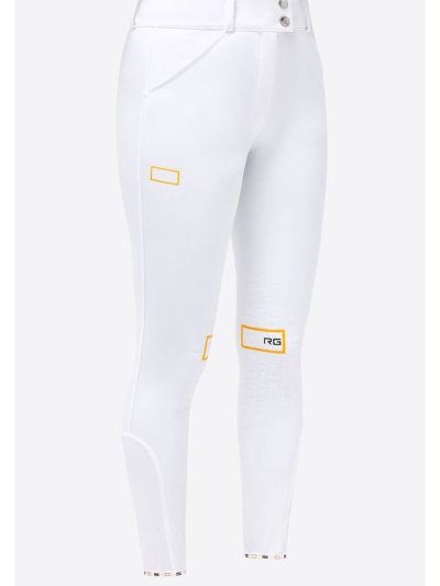 Pantalon d'équitation blanc taille haute en jersey à basanes pour femme - RG