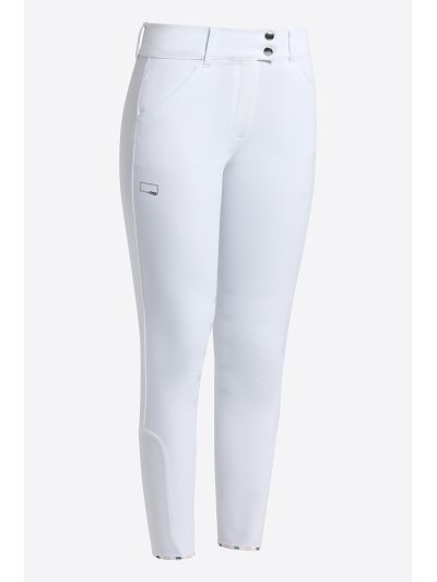 Pantalones de salto blancos de cintura alta con grip en rodilla para mujer - RG