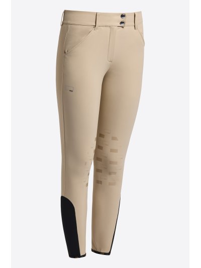 Pantalones de salto beige de cintura alta con grip en rodilla para mujer - RG