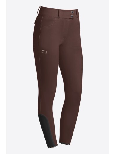 Pantalones de salto marrón chocolate de cintura alta con grip en rodilla para mujer - RG