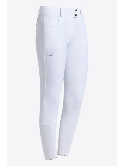 Pantalones de montar blancos de cintura alta con bolsillos para mujer - RG
