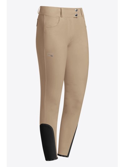 Pantalones de montar beige de cintura alta con bolsillos para mujer - RG