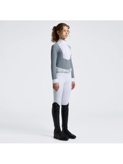 Camisa de concurso de manga larga azul grisáceo (Windward Blue) con pechera para niña - Cavalleria Toscana - imagen 3