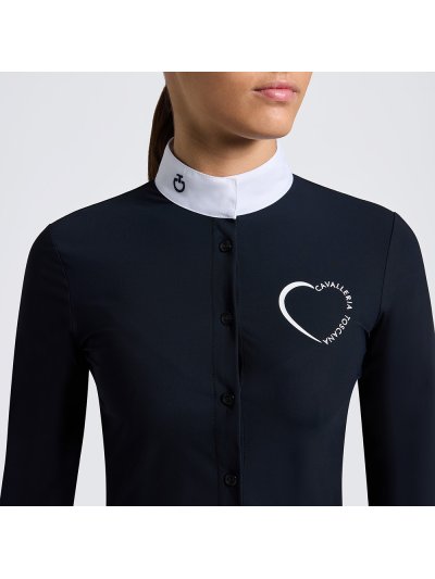 Camisa de competición de manga larga azul marino con botones para niña - Cavalleria Toscana