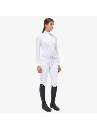 Chemise de compétition à manches longues blanc avec babero elegante pour femme - Cavalleria Toscana