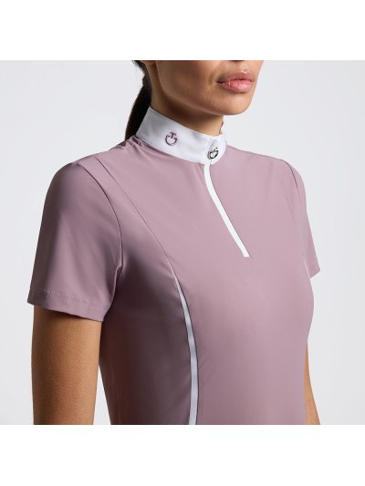 Camiseta de competición de manga corta color lila e inserciones de malla y cremallera frontal para mujer - Cavalleria Toscana