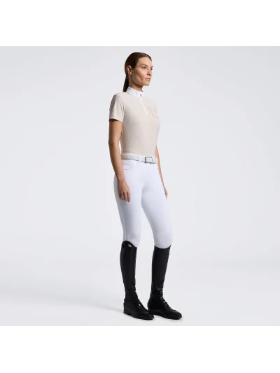 Camisa de concurso de manga corta beige (Rainy Day) con bolsillo de lentejuelas para mujer - Cavalleria Toscana - imagen 2