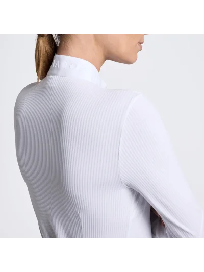 Camisa de concurso de manga larga blanca con canesú de rayas para mujer - Cavalleria Toscana