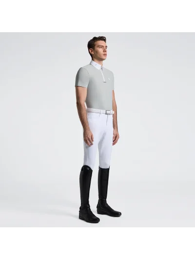 Polo de concurso de manga corta verde salvia (Belgian Block) con media cremallera para hombre - Cavalleria Toscana - imagen 2