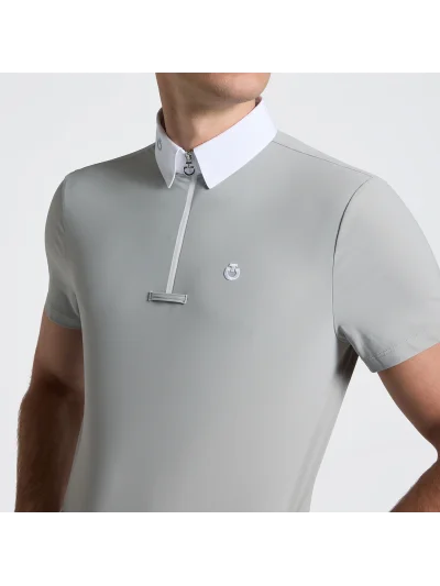 Polo de concurso de manga corta verde salvia (Belgian Block) con media cremallera para hombre - Cavalleria Toscana