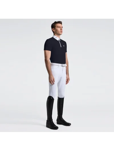Polo de concurso de manga corta azul marino con media cremallera para hombre - Cavalleria Toscana