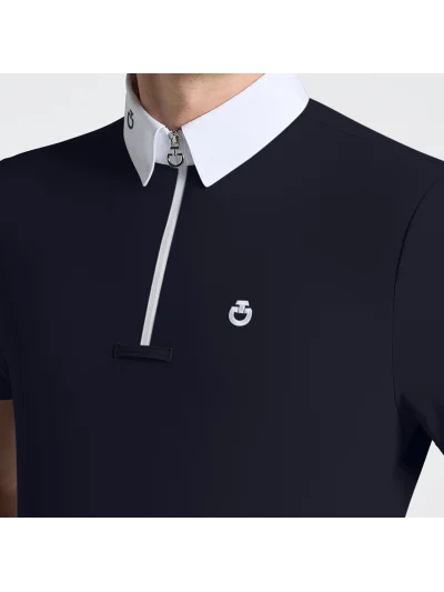 Polo de concurso de manga corta azul marino con media cremallera para hombre - Cavalleria Toscana - imagen 3