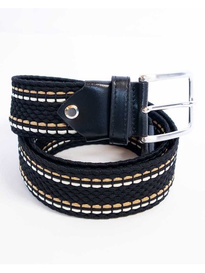 Cinturón negro, beige y blanco trenzado y elástico - Cavalleria Toscana