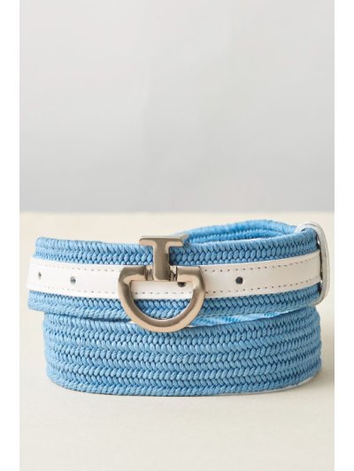 Light blue braided elastic leather and cotton belt for women - Cavalleria Toscana