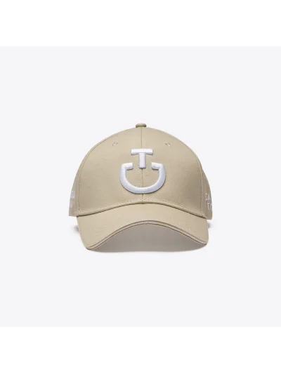Gorra de algodón beige con logo bordado blanco - Cavalleria Toscana