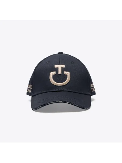 Gorra de algodón azul marino con logo bordado beige - Cavalleria Toscana