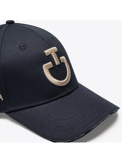 Gorra de algodón azul marino con logo bordado beige - Cavalleria Toscana - imagen 2