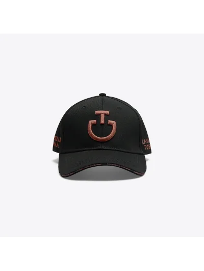 Gorra de algodón negra con logo bordado marrón caramelo - Cavalleria Toscana