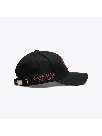 Gorra de algodón negra con logo bordado marrón caramelo - Cavalleria Toscana - imagen 2
