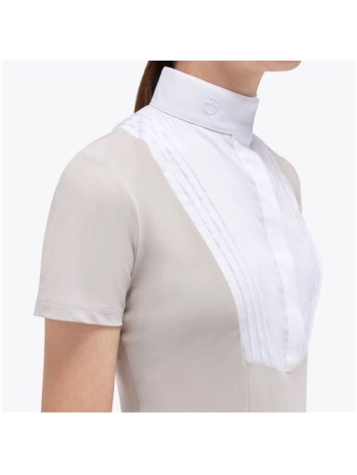 T-shirt de competicion à manches courtes beige clair et blanc pour fille - Cavalleria Toscana
