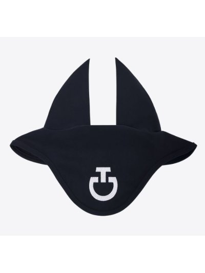 Bonnet bleu marine foncé avec le logo en blanc avec fines oreilles élastiques pour cheval et poney - Cavalleria Toscana