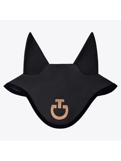Bonnet noir avec le logo en marron caramel et avec fines oreilles élastiques pour cheval et poney - Cavalleria Toscana
