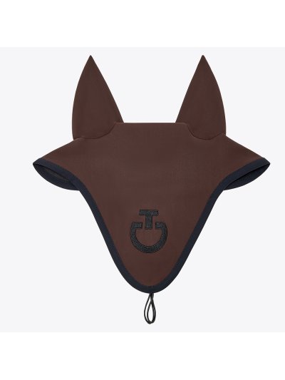 Bonnet long anti-bruit marron chocolat avec le logo brodé en noir pour cheval - Cavalleria Toscana