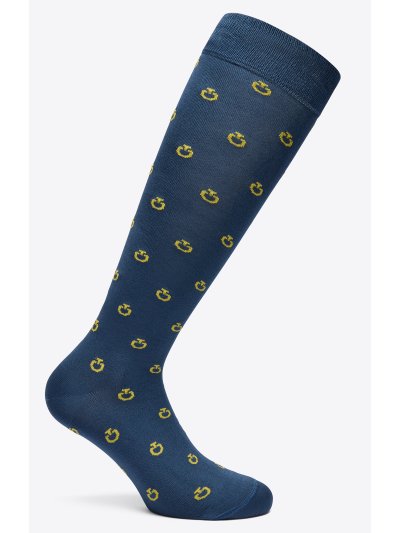 Navy blue knee-high socks with yellow mini logo print - Cavalleria Toscana