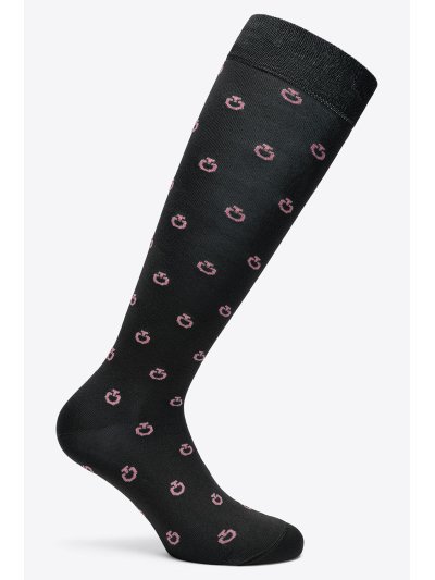 Women’s black high socks with lilac mini logo print - Cavalleria Toscana