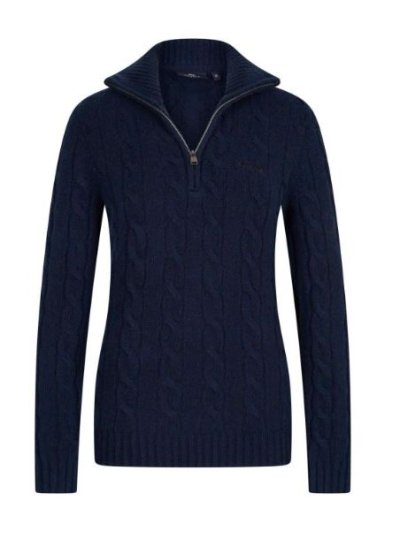 Pull pour femme à col haut et fermeture de fermeture éclair en bleu marine Dunya - HV Polo