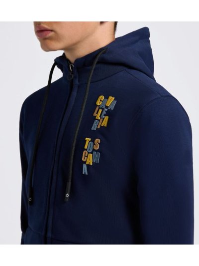 Sudadera azul marino con capucha  y detalle del logotipo multicolor para niño - Cavalleria Toscana